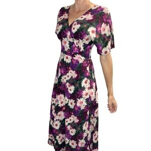 Magenta floral dolman sleeve wrap midi dress XS